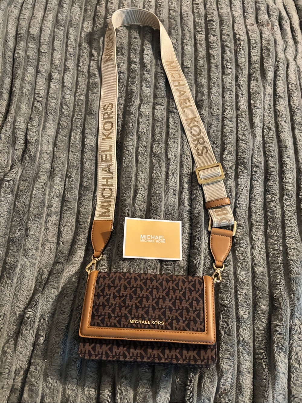 Michael Kors Brown and Tan Signature MK Crossbody Wallet